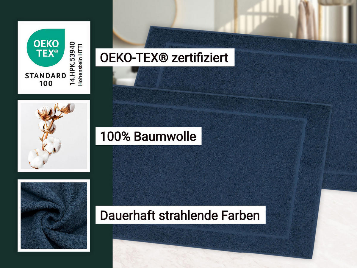 BADEMATTE, 2er-Set, 50x70 cm, 100% Baumwolle, Blau - Dunkelblau, Textil (50/70cm) - Zollner