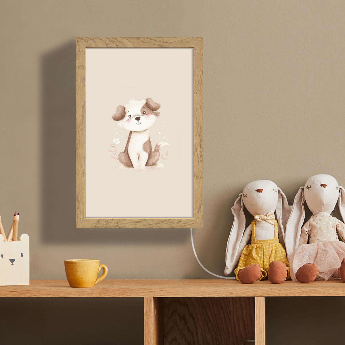 NÁSTĚNNÁ LAMPA Pes - skvrnitý - hnědý 20x30 cm - béžová, kompozitní dřevo (20/30/8cm) - OnlyWow