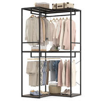 GARDEROBENSTÄNDER mit 3 Ablagen grau - Grau, Metall (100/200/100cm) - COSTWAY
