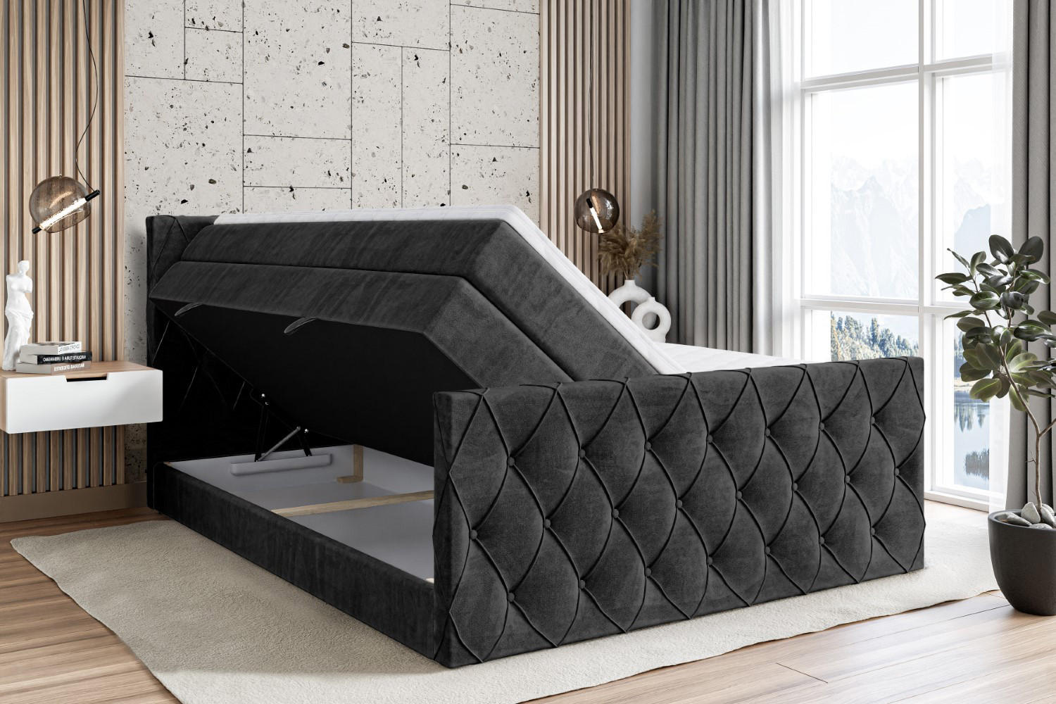 Thumbnail - Altdecor Boxspringbett, Schwarz, Holzwerkstoff, Höhe ca. 38 cm, 120x200 cm, Schlafzimmer, Betten, Boxspringbetten