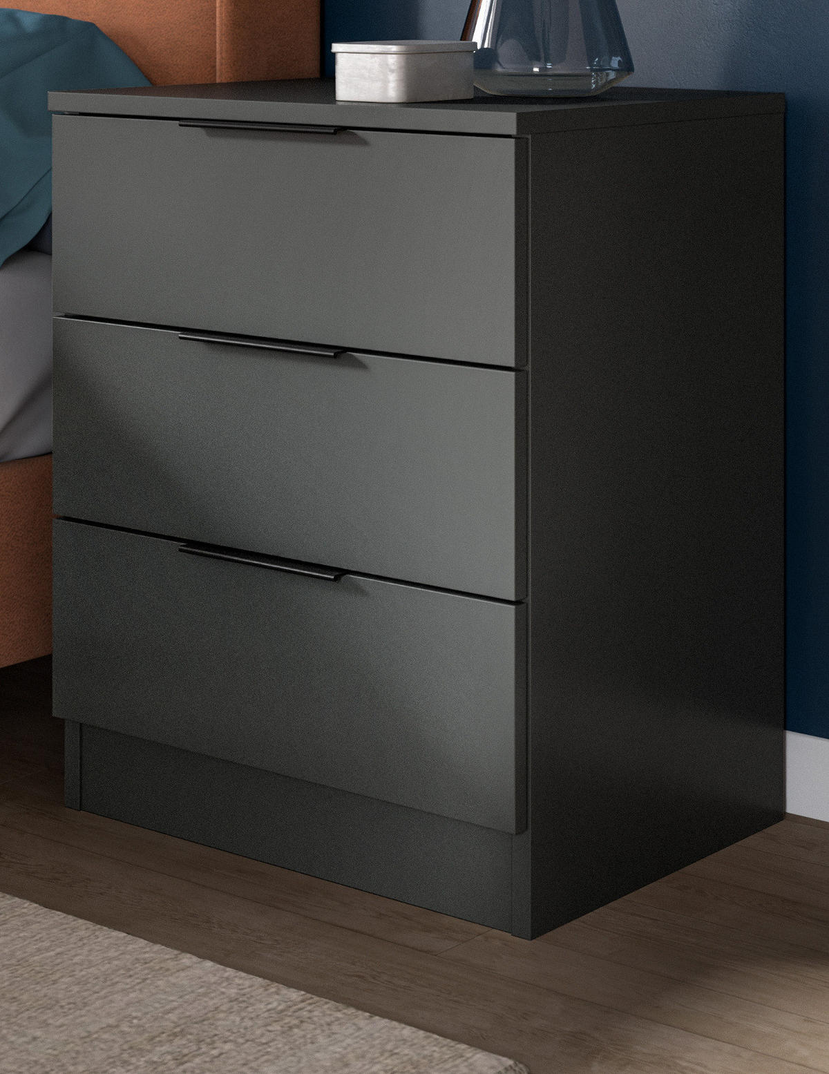 NACHTTISCH grau 45 x 60 cm, Nachtkommode in Komforthöhe - Schwarz/Grau, Holzwerkstoff/Kunststoff (45/60/40cm) - Inn.Furn