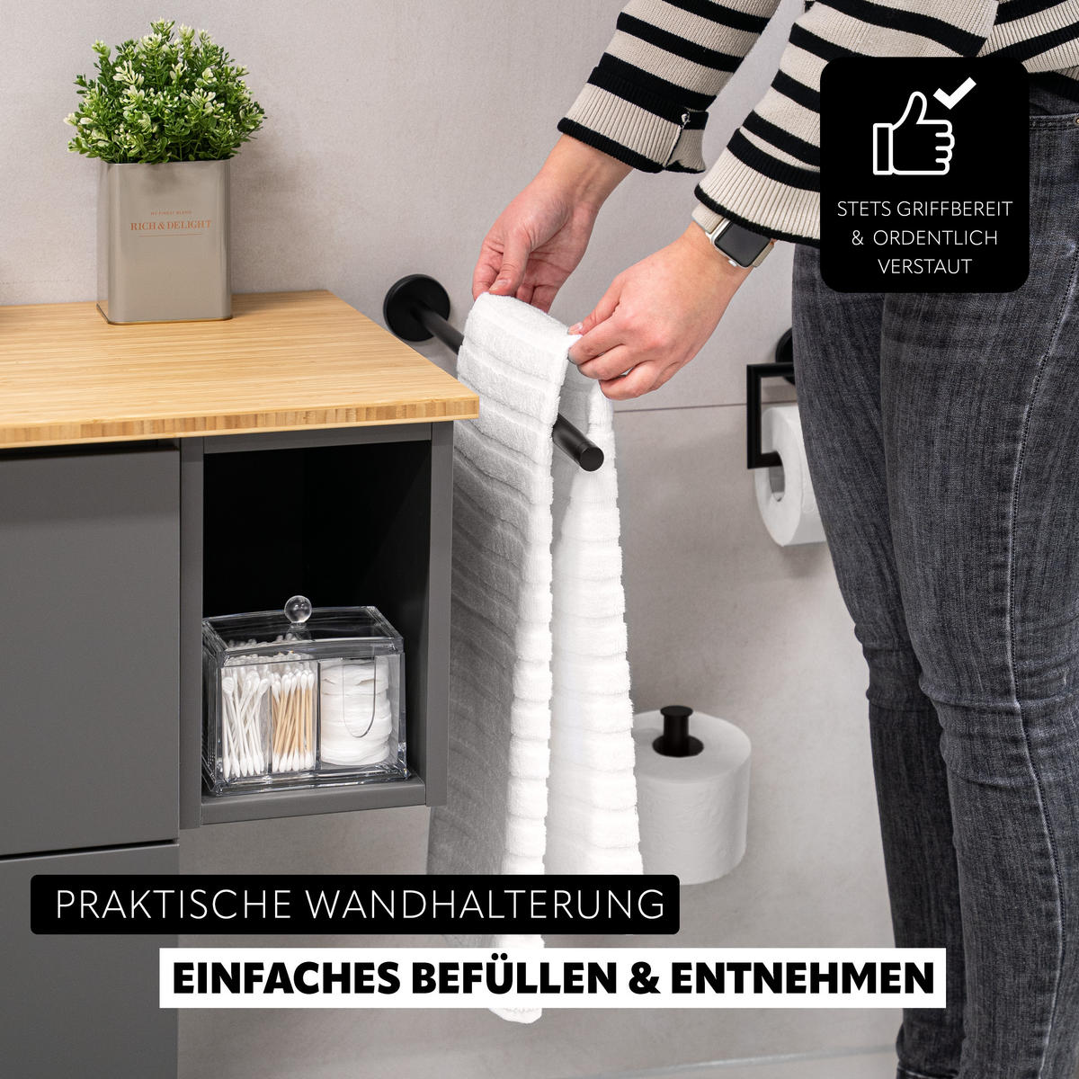 TELESKOPHANDTUCHSTANGE PIAZZA BLACK, Edelstahl, schwarz - Schwarz, Metall (50/6/6cm) - bremermann