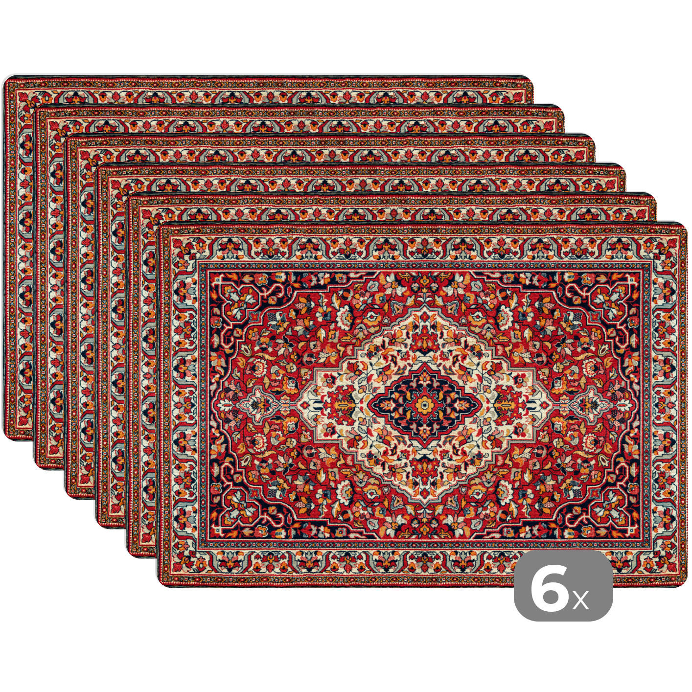 PLATZSETS 6er-Set Persische Teppiche - Teppiche - Muster - Rot Tisch Untersetzer-Set 45x30 cm - Rot, Kunststoff (0.3/45/30cm) - MuchoWow