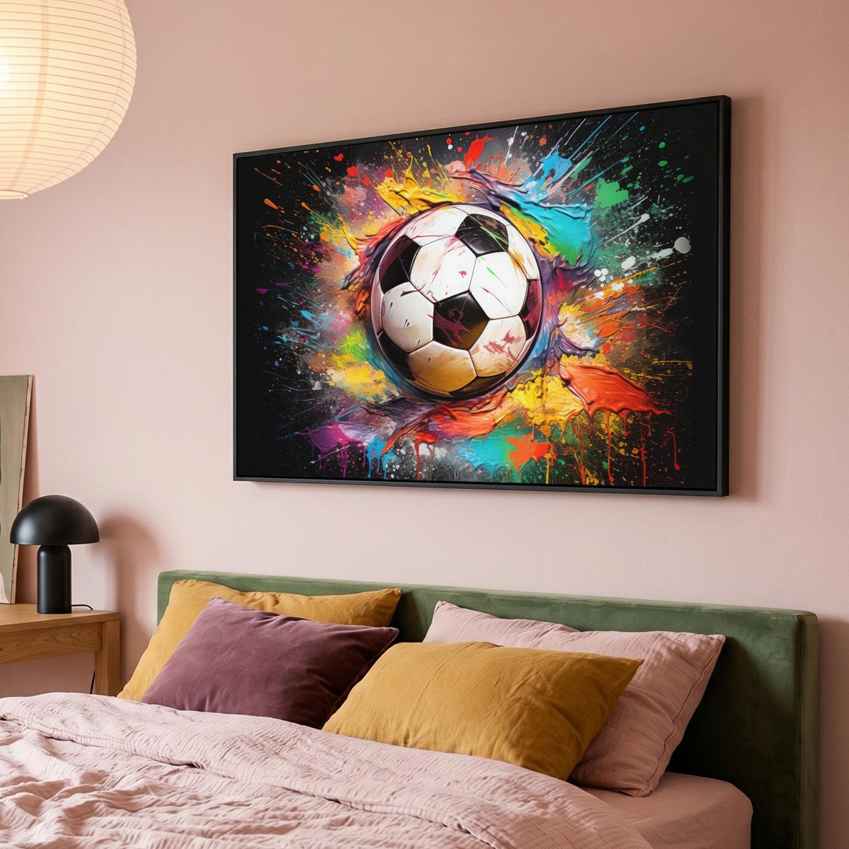LEINWAND Bilder mit Rahmen - Fußball - Farbe - Farben - Schwarz - Weiß - 150x100 - Weiß, Textil (150/100cm) - MuchoWow