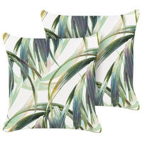 GARTENKISSEN 2er-Set Blattmotiv grün/weiß 45/45 cm Calderina - Grün, Textil (45/45cm) - Beliani