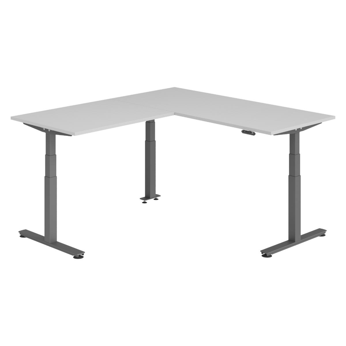 ECKSCHREIBTISCH elektrisch höhenverstellbar L-Form 200/180/74 cm in Grau/Graphitfarben - Graphitfarben/Grau, Holzwerkstoff (200/180/74cm) - bümö