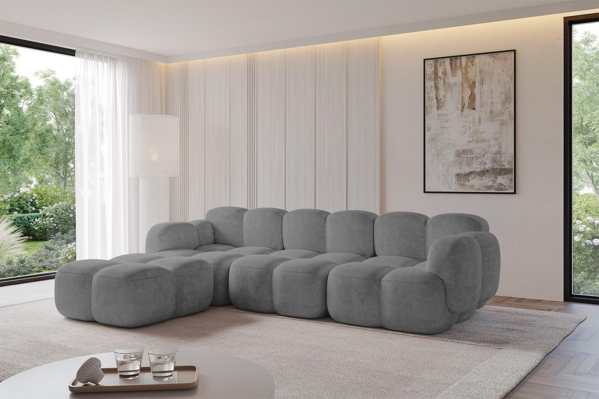 POUF Miko-Puf 90x90x45 cm Grau Velours Modular Sitzhocker - Schwarz/Grau, Holzwerkstoff/Kunststoff (90/43/90cm) - ALTDECOR