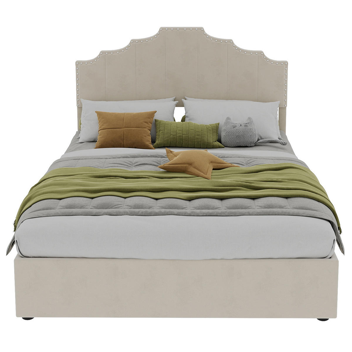 POLSTERBETT 140x200 cm Samt Stauraum hydraulisch beige - Beige, Textil (140/200cm) - Fortuna Lai