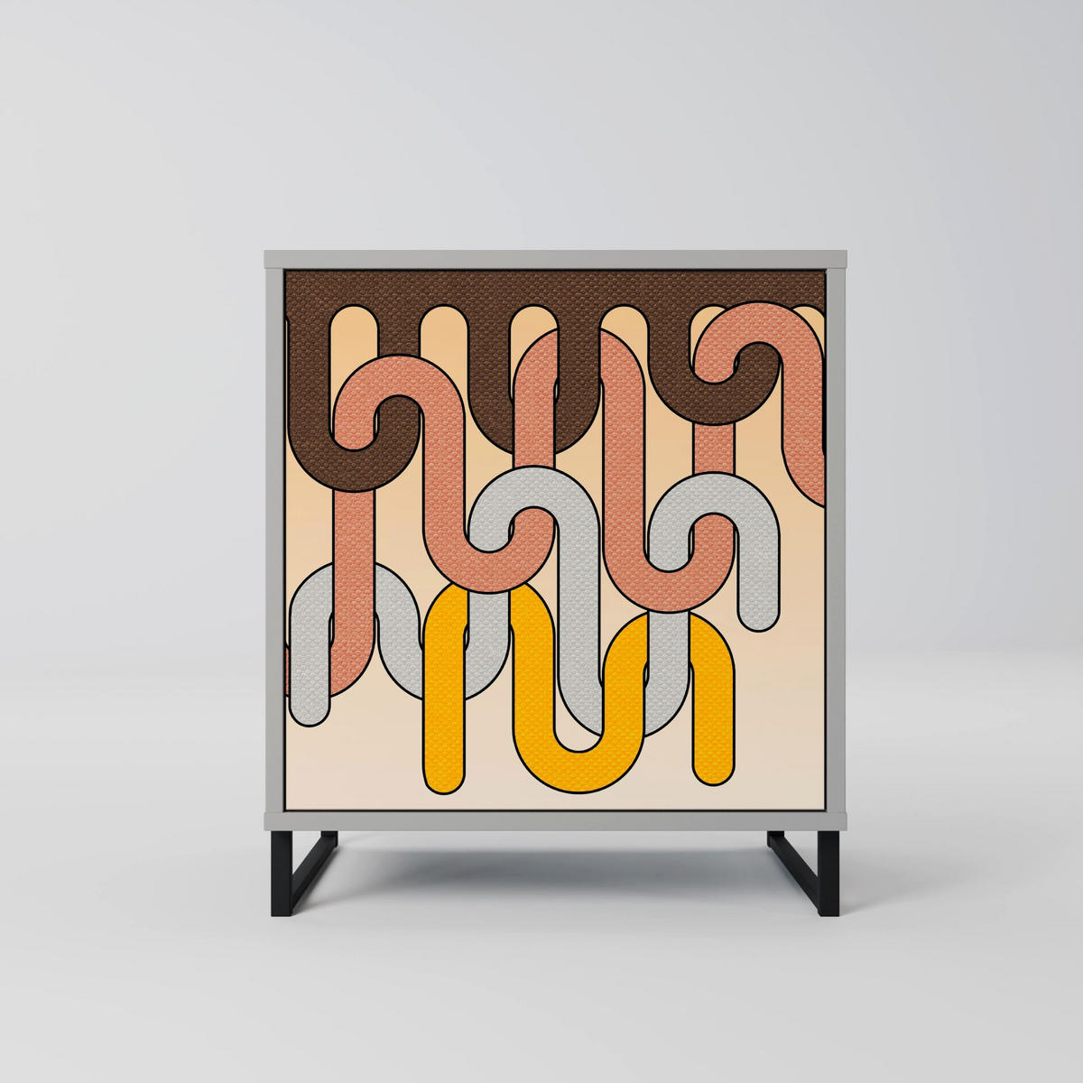 SIDEBOARD COLORFUL STRINGS, Grau, 57,5x42x72,5 cm, Schwarze Metallfüße - Multicolor/Schwarz, Holzwerkstoff/Metall (57.5/72.5/42cm) - SpaceRebels