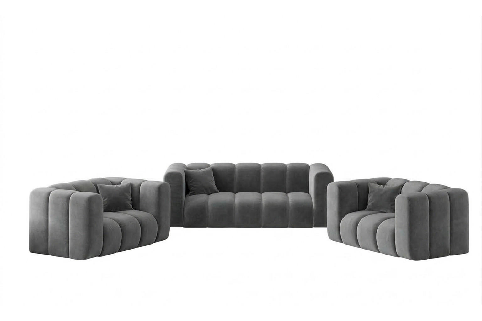 POLSTERMÖBEL-SET Modulares 2+1+1, Velvet-Stoff Riviera, Grau, GRAND - Grau, Holz (197/70/89cm) - Kaiser Möbel