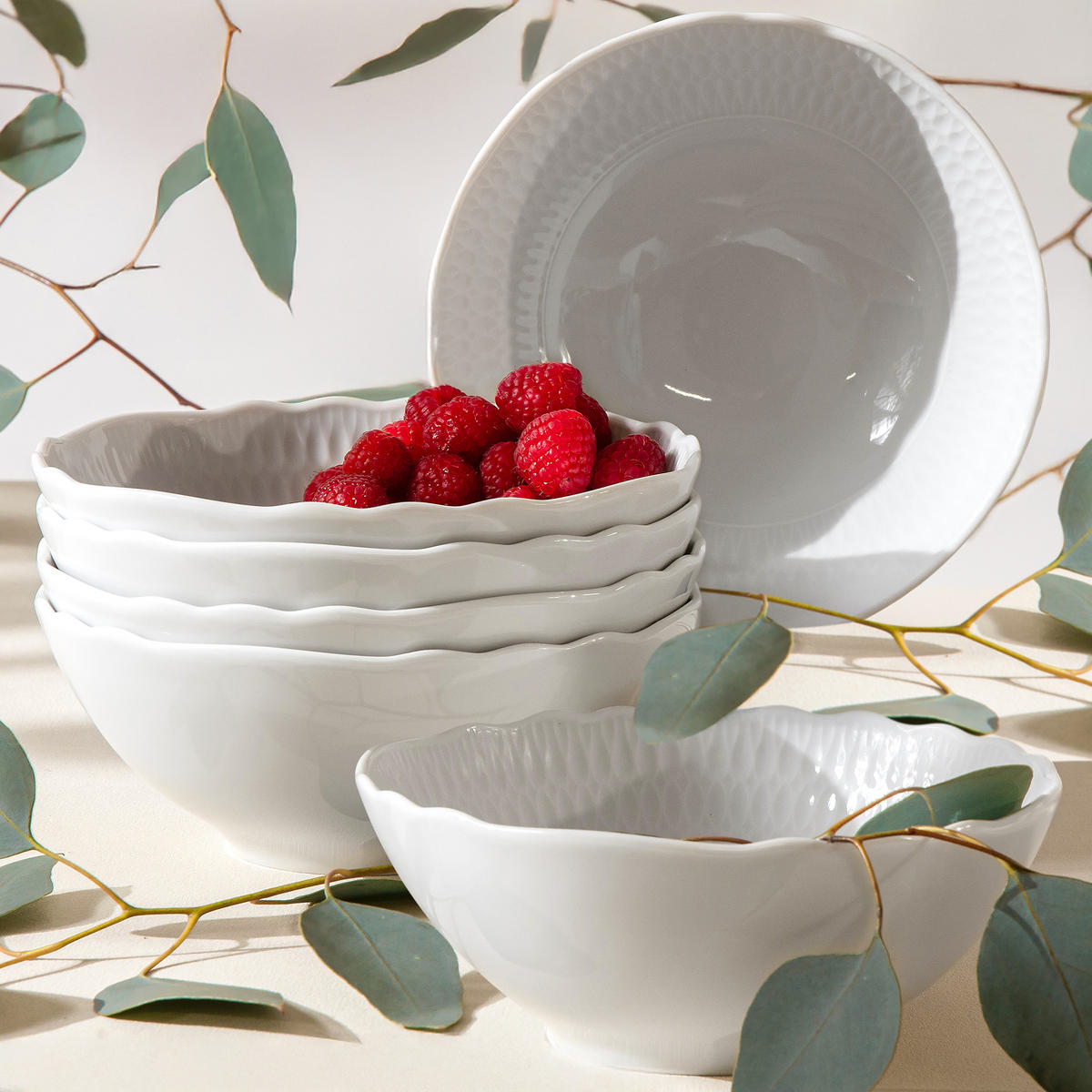 SALATSCHÜSSEL-SET CMIELOW SOFIA 6-tlg aus Porzellan - Weiß, Keramik - KONSIMO®