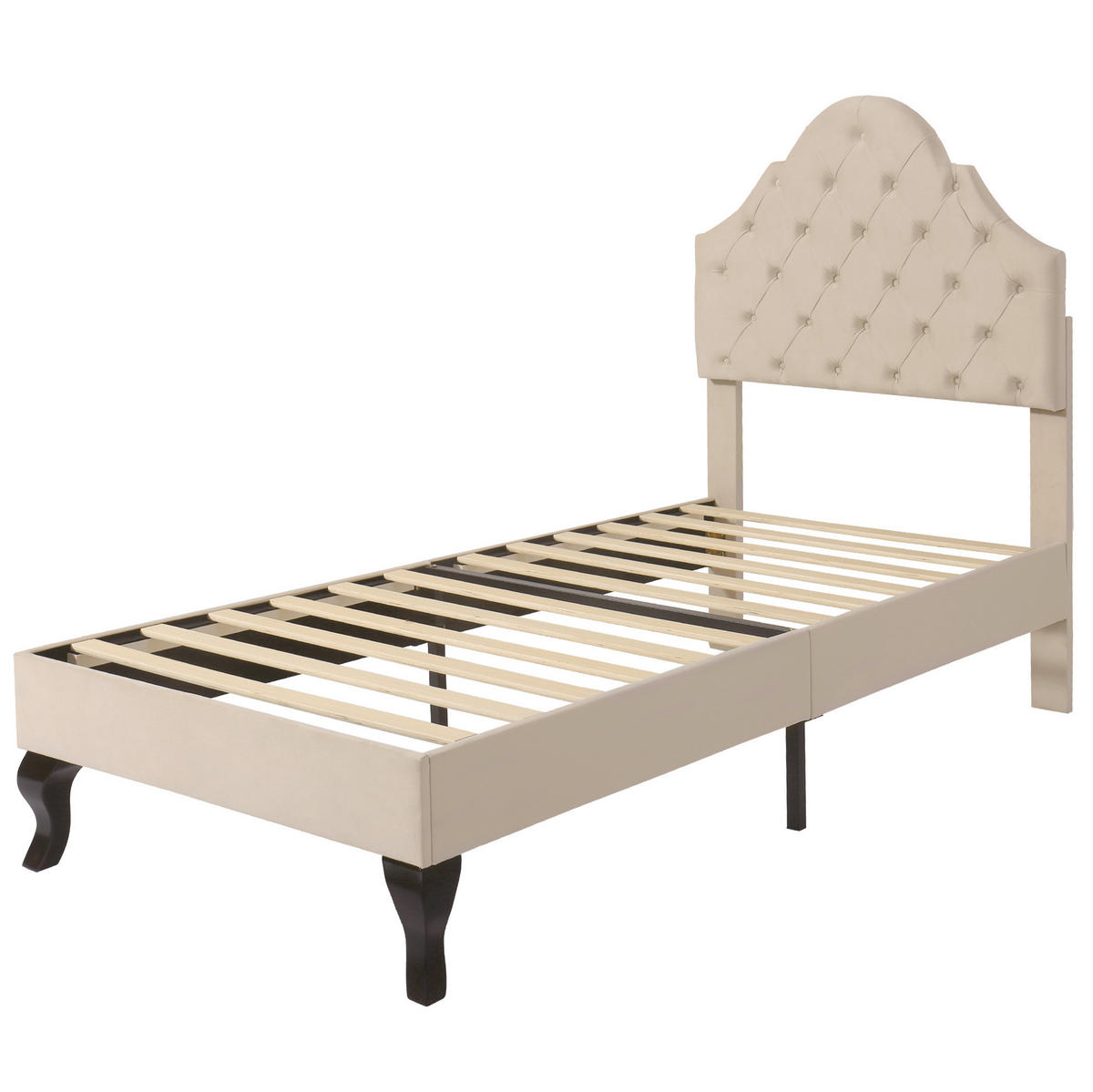 POLSTERBETT 90/200 cm aus Samt mit höhenverstellbarem Kopfteil Beige - Beige, Textil (90/200cm) - Modenvie