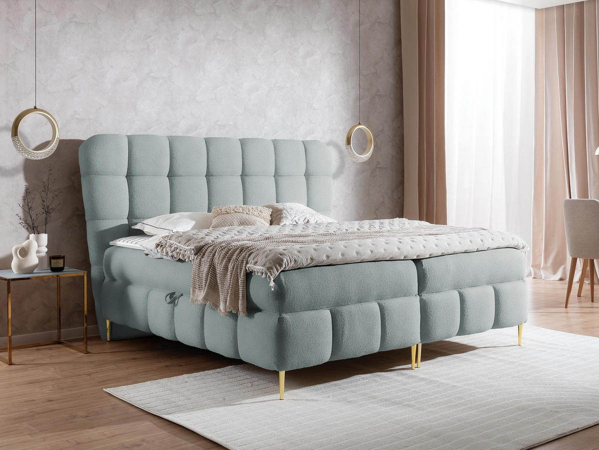 BOXBETT Lolly - Goldfarben/Hellgrau, Holz/Textil (140/200cm) - MIRJAN24