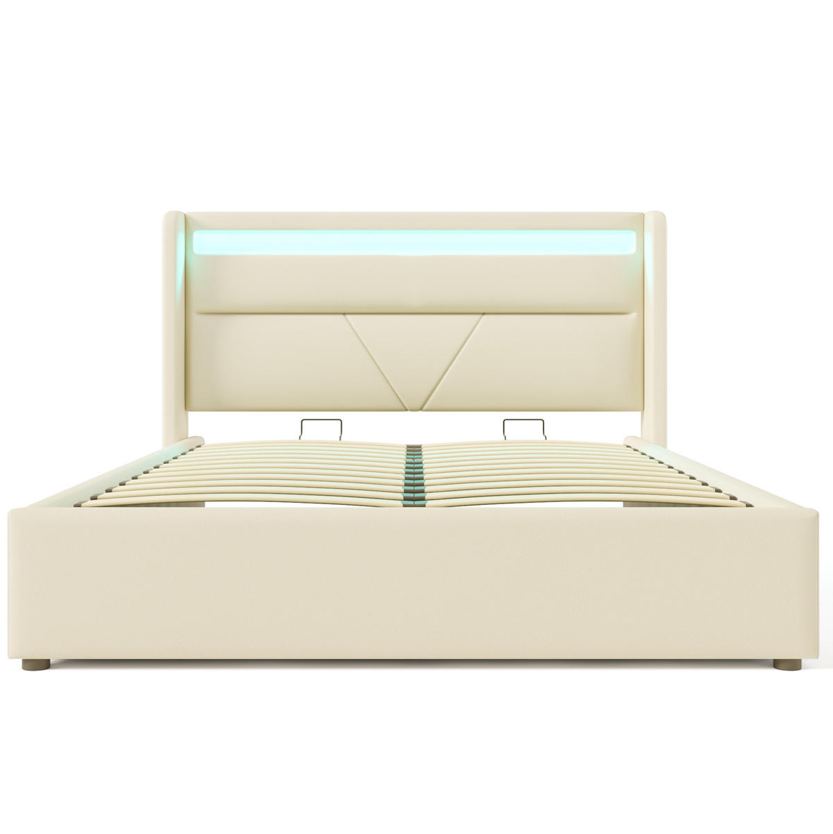 BETT mit LED und Bettkasten 160x200 cm PU Weiß - Weiß, Metall (160/200cm) - Meubliv