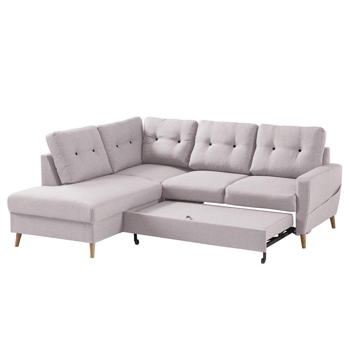 ECKSOFA mit Ottomane - Webstoff - Hellbraun/Hellrosa, Holz/Textil (230/200cm) - home24
