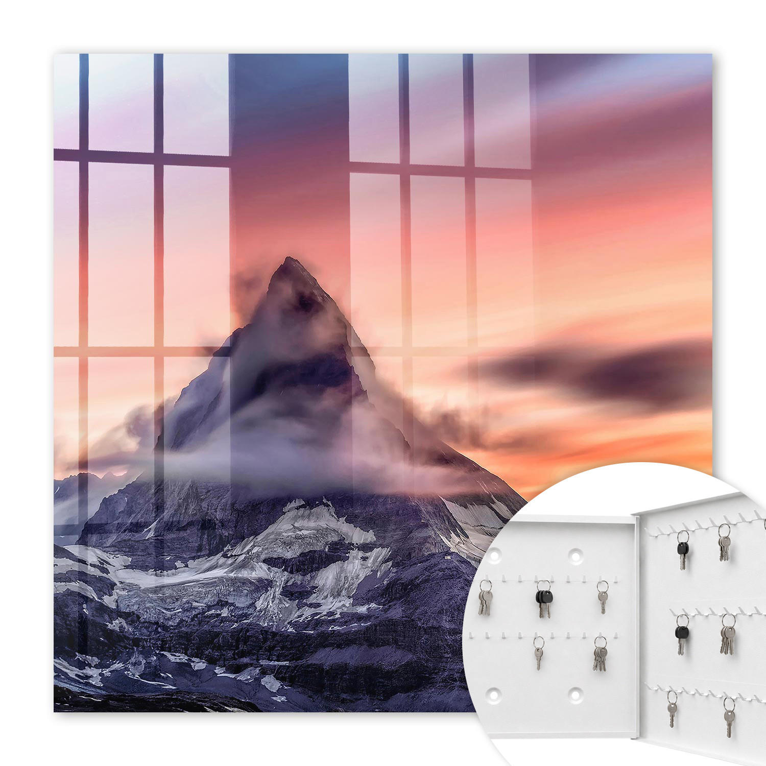 SCHLÜSSELBOX Weiß 30x30 cm – Türöffnung nach rechts - Bergzauber - Lila, Metall (30/30/5cm) - TULUP