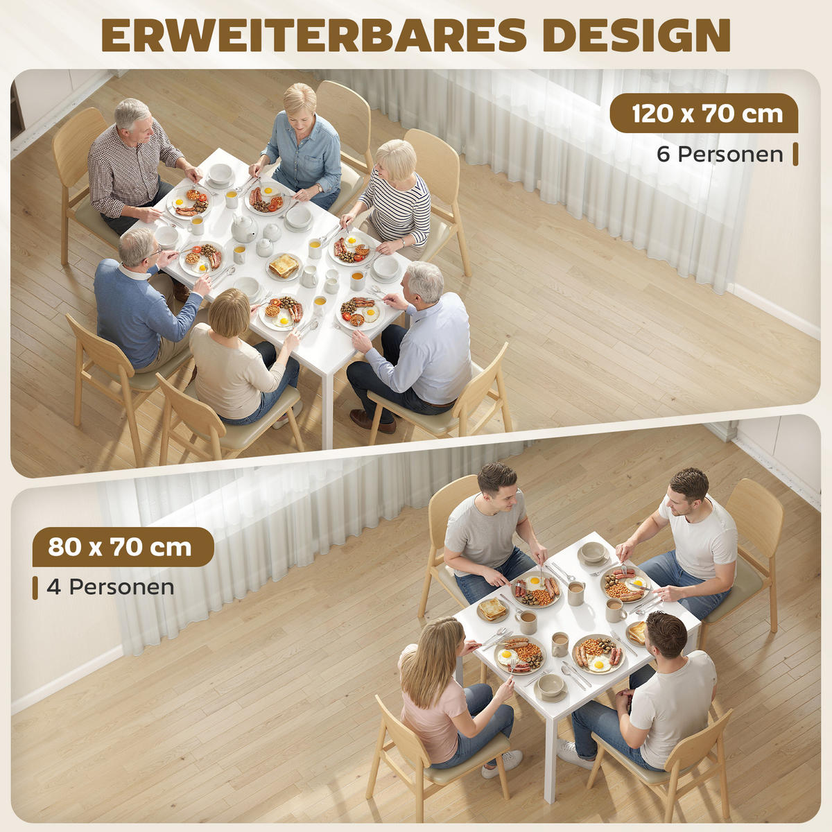 AUSZIEHBARER-ESSTISCH MDF Stahl Weiß - Weiß, Holzwerkstoff/Metall (120/70/74cm) - HOMCOM