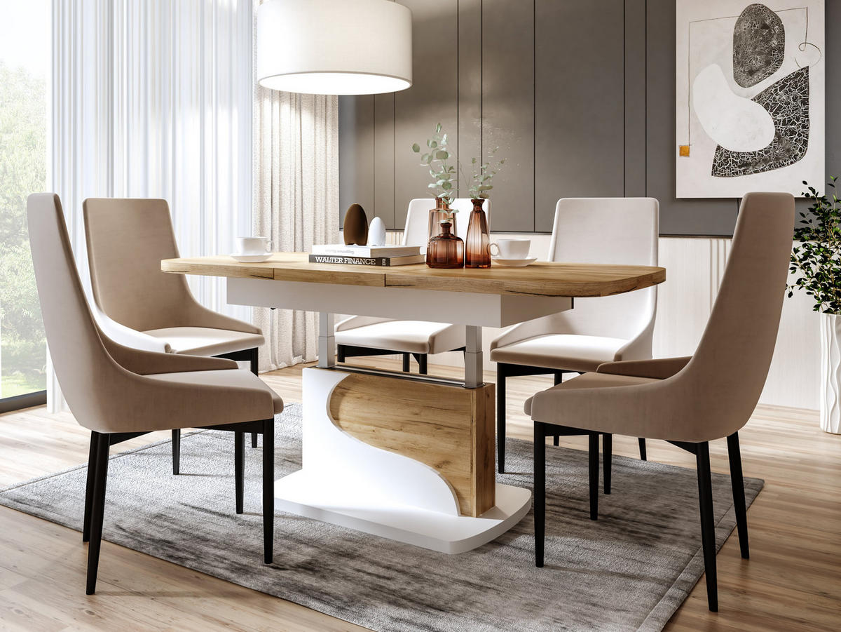 COUCHTISCH rechteckig Eiche Gold - Weiß matt ausziehbar höhenverstellbar - Eichefarben/Weiß, Holzwerkstoff (70/120/58cm) - designimpex
