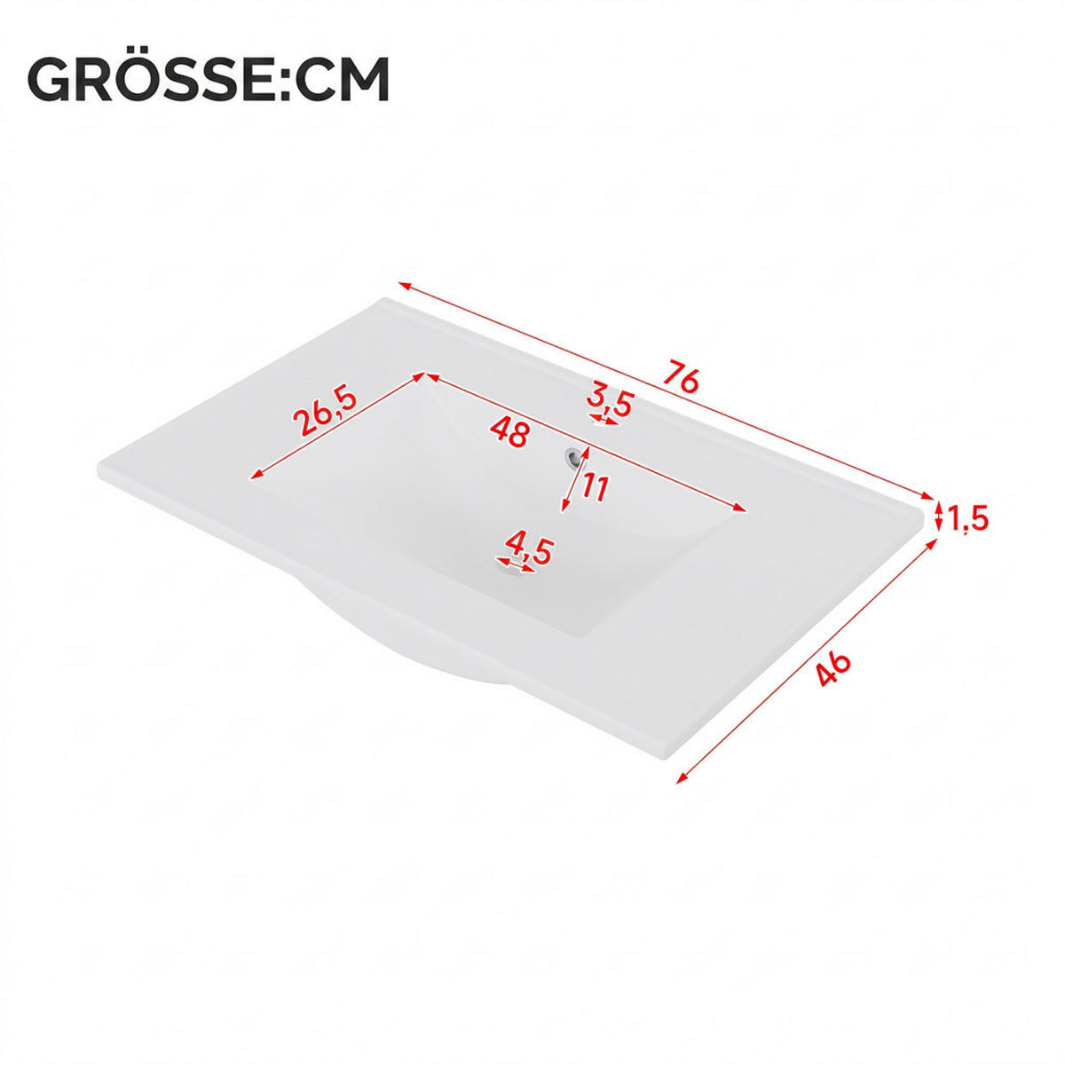 WASCHTISCHKOMBI 76/46/51 cm Weiß mit LED und 2 Schubladen, ohne Wasserhahn - Weiß, Holz/Holzwerkstoff (46/51/76cm) - Oxeza
