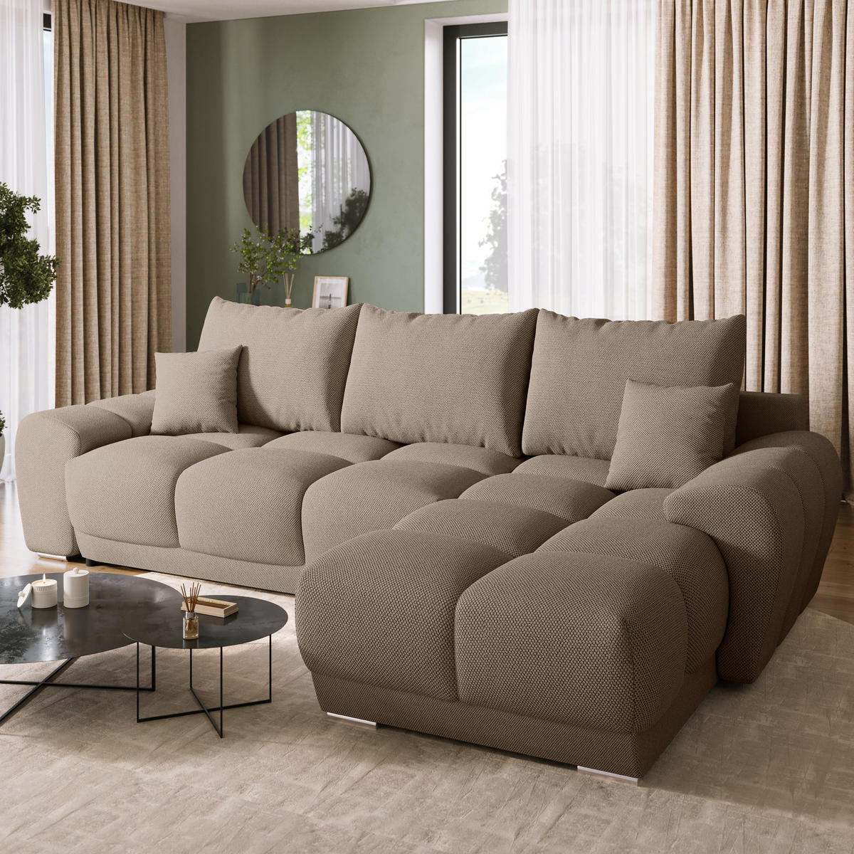 ECKSOFA Nubes mit Schlaffunktion Braun - Silberfarben/Braun, Kunststoff/Textil (290/180cm) - Bromarkt