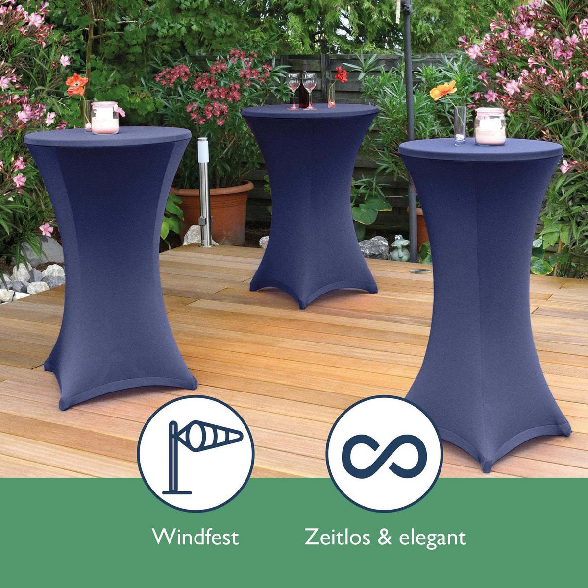 STEHTISCH Sylt Ø 70cm Weiß mit Stella Stehtischhusse Ø 70cm Blau - Blau, Textil (70/70/110cm) - Beautissu 