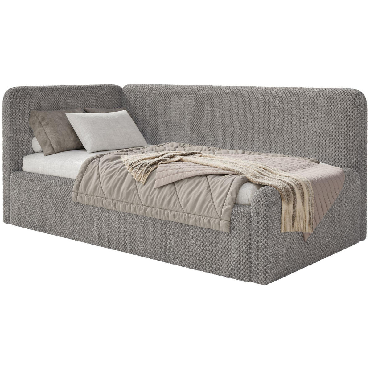 JUGENDBETT Fanko Plüsch Taupe 90x200 cm - Graubraun/Schwarz, Kunststoff/Textil (90/200cm) - Selsey