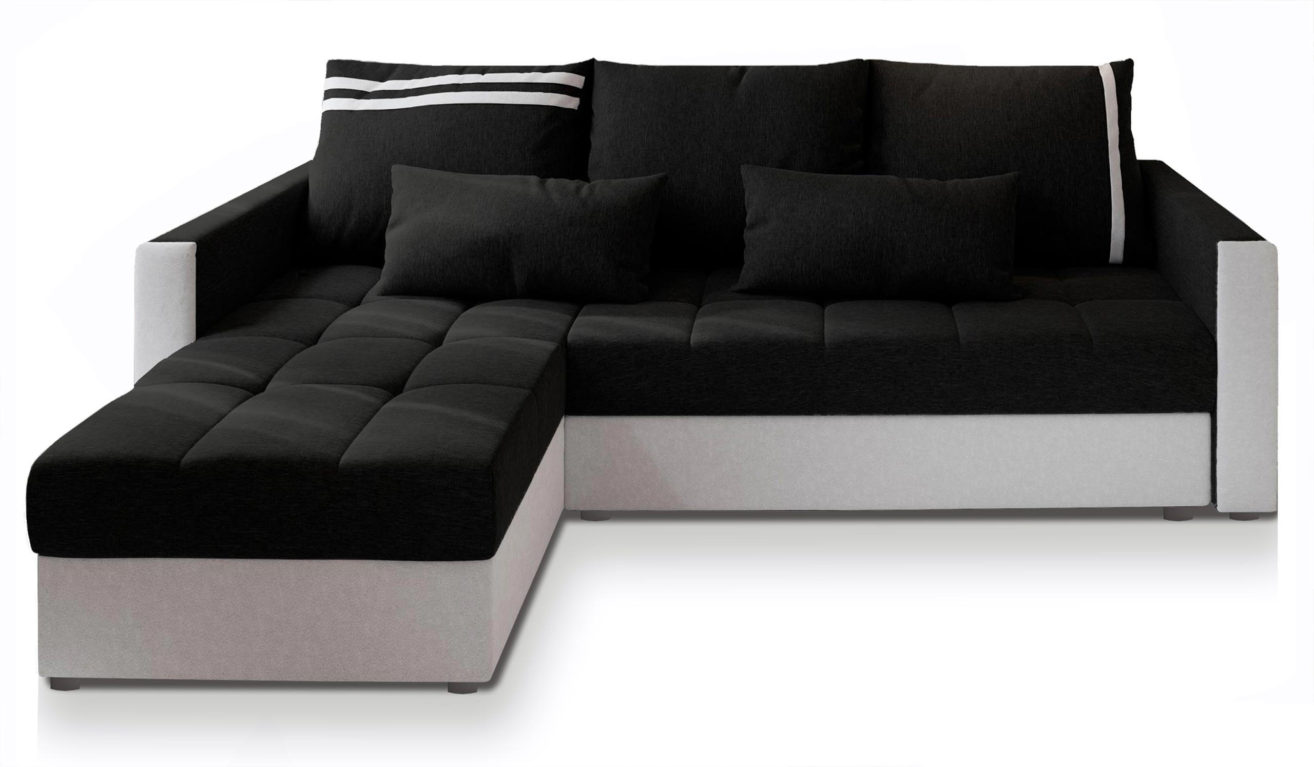 ECKSOFA KOS PIK Schwarz Dünner Stoff mit Schlaffunktion - Schwarz/Weiß, Holz (220/140cm) - MASSENO