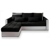 ECKSOFA KOS PIK Schwarz Dünner Stoff mit Schlaffunktion - Schwarz/Weiß, Holz (220/140cm) - MASSENO