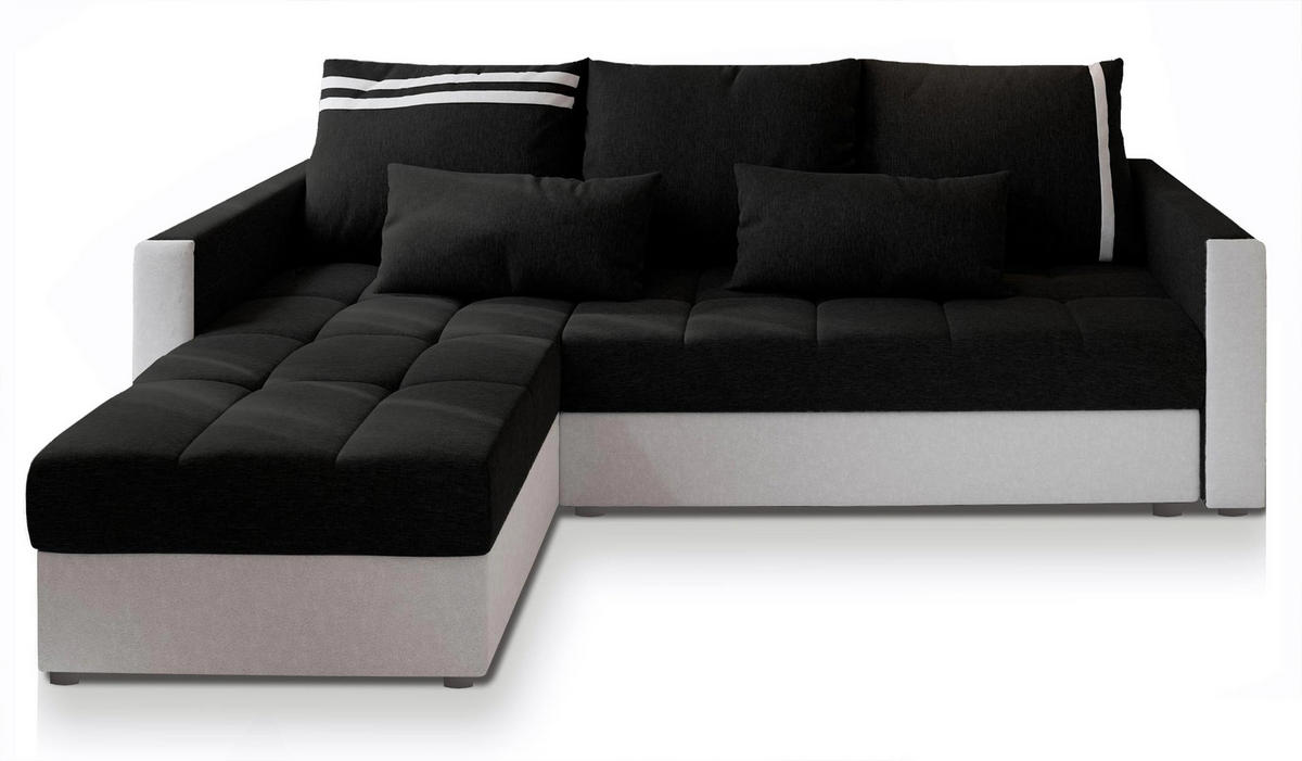 ECKSOFA KOS PIK Schwarz Dünner Stoff mit Schlaffunktion - Schwarz/Weiß, Holz (220/140cm) - MASSENO