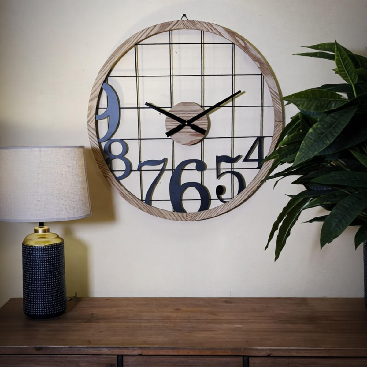 WANDUHR Numbers, schwarz und braun, Eisen und MDF, 60 x 2,5 x 60 cm - Schwarz/Braun, Holzwerkstoff/Metall (60/60/2.5cm) - Mauro Ferretti