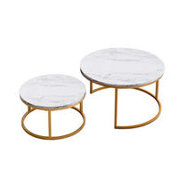 COUCHTISCH 2er-Set - Runder Beistelltisch in Marmoroptik Weiß mit Metallgestell - Gold - Goldfarben, Holzwerkstoff (80/80/45cm) - DELFA