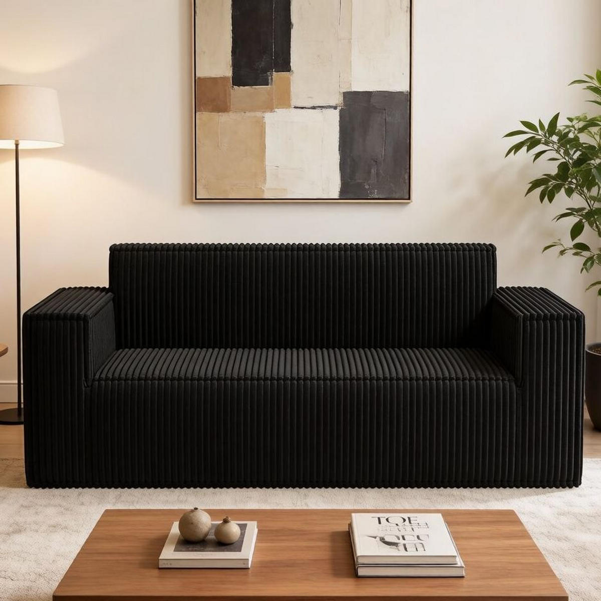 SOFA 2-Sitzer aus Cord mit tiefem Sitz Schwarz - Schwarz, Kunststoff (178/70/86cm) - Meubliv