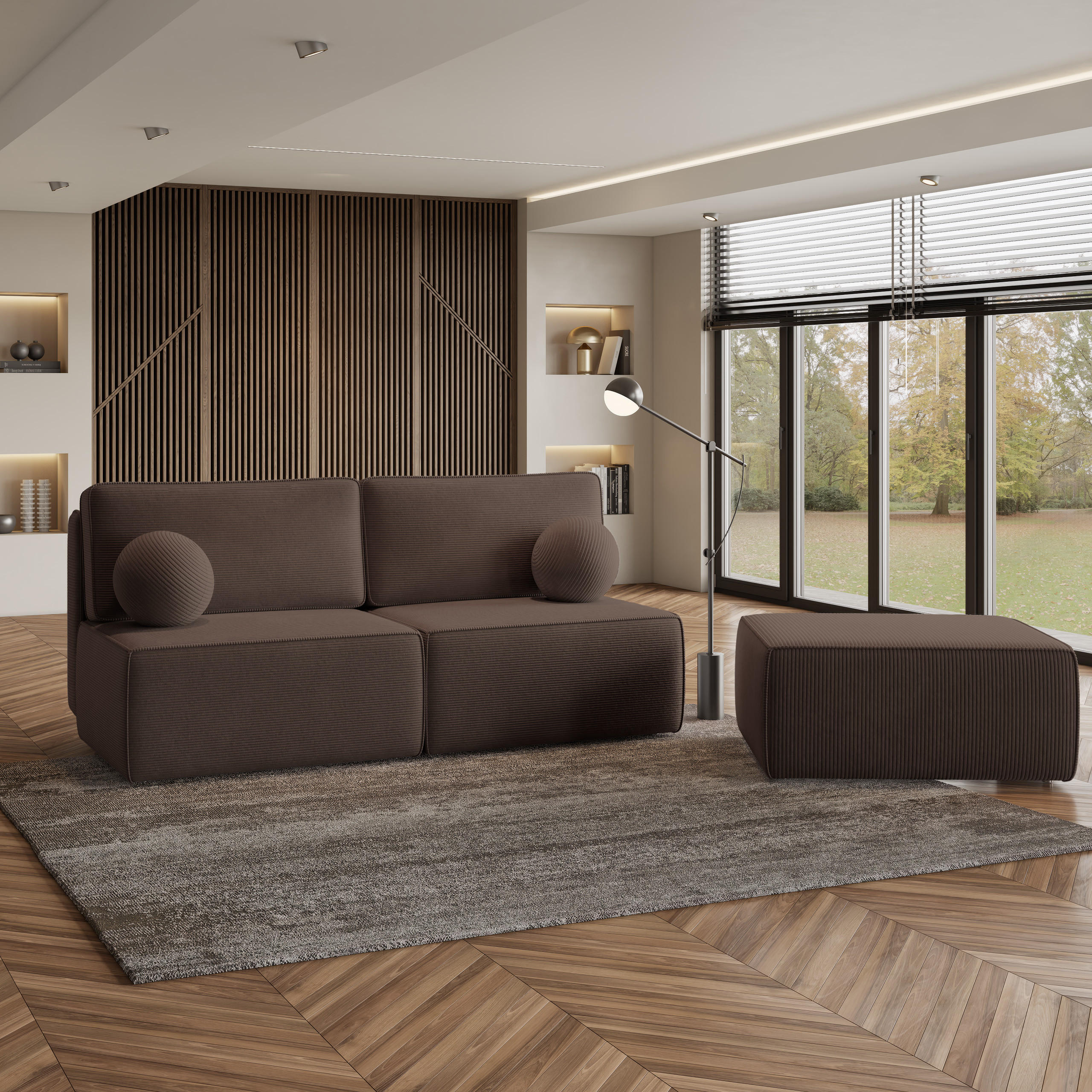 ECKSOFA VARNA P Braun Kordstoff mit Schlaffunktion - Braun, Holz (196/158cm) - MASSENO
