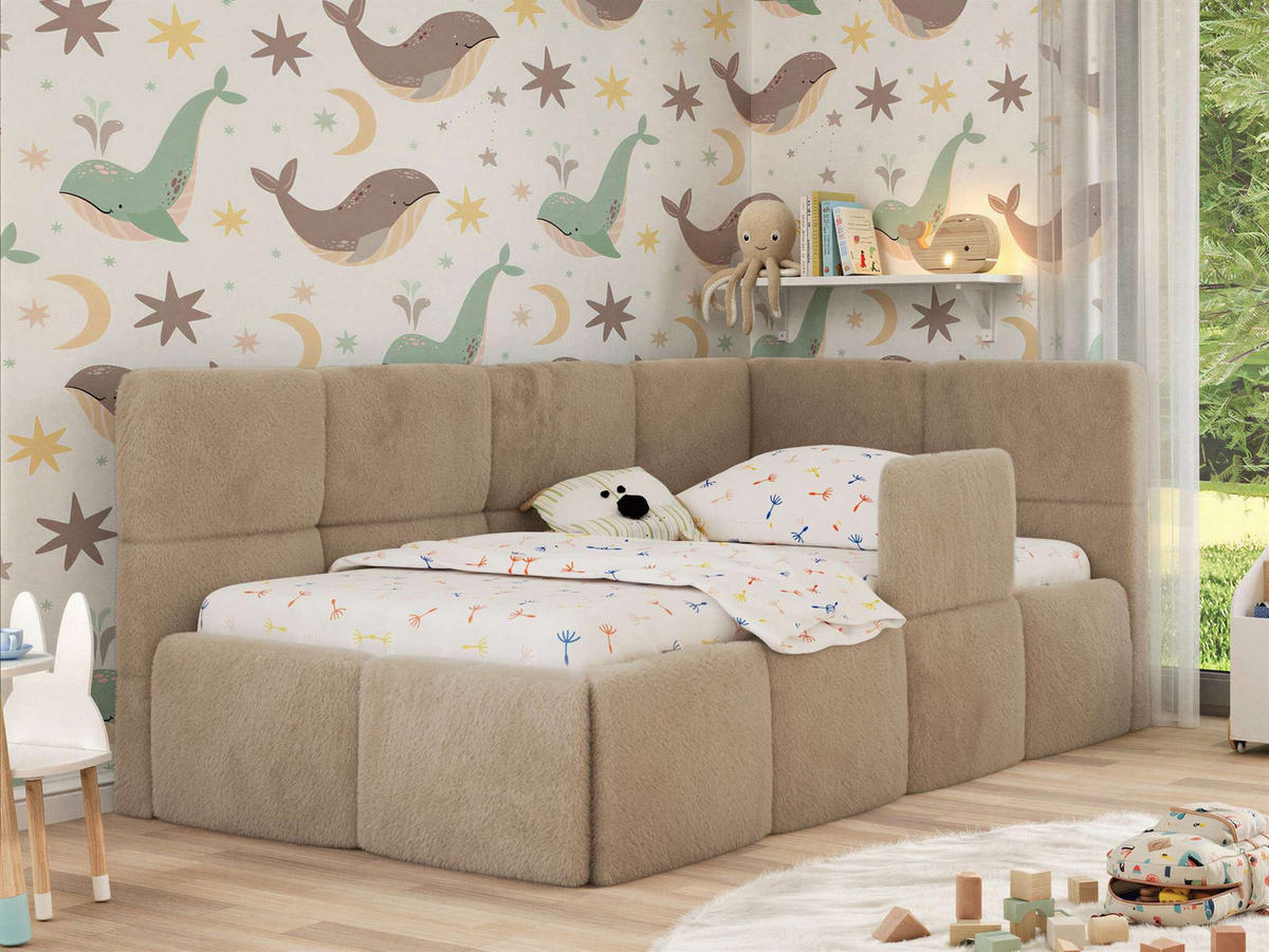 DĚTSKÁ POSTEL ARVO ALTA 90/200 - Béžová Plyš - Pravá - kapučínová, textil (90/200cm) - MKS