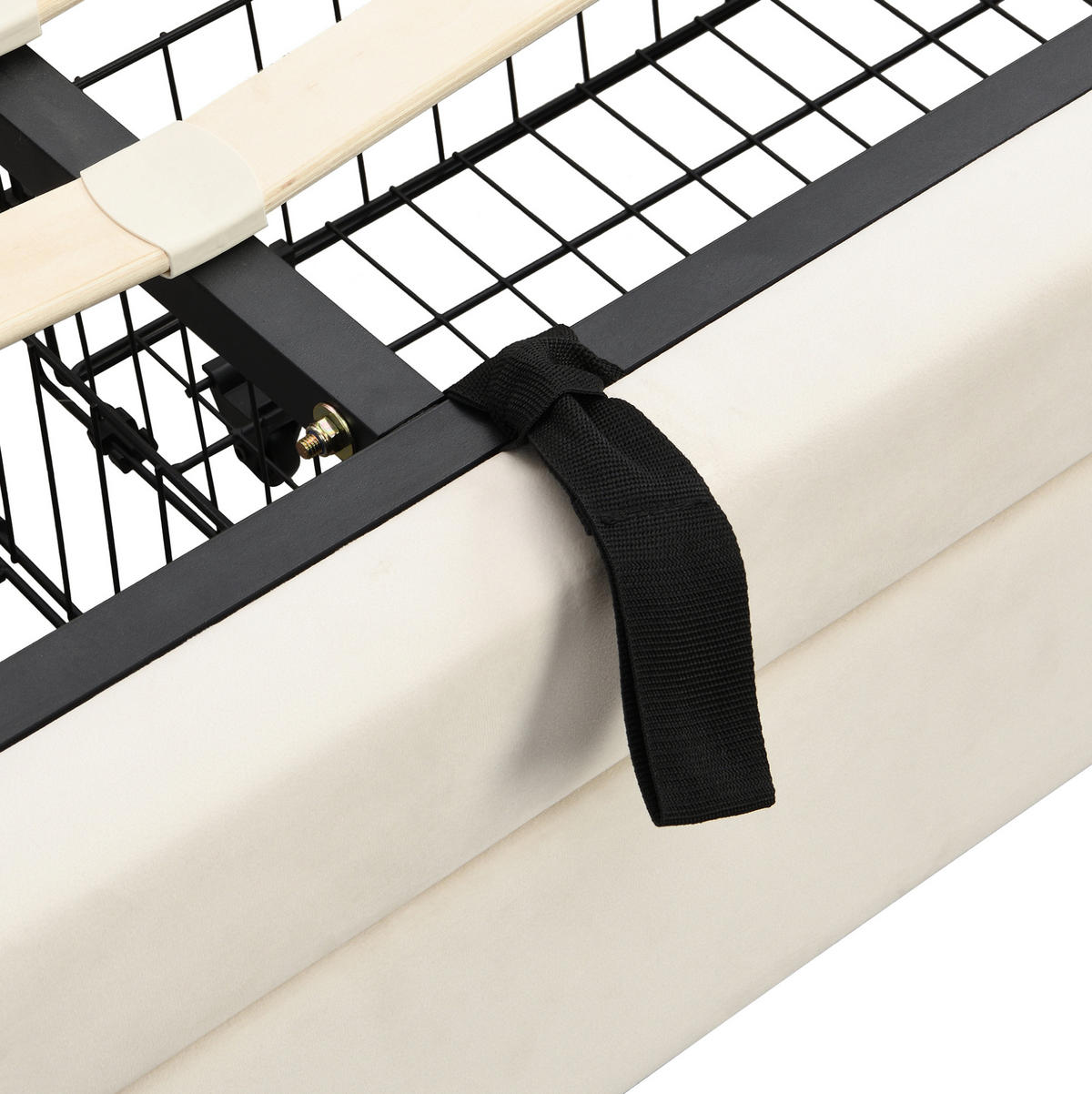 POLSTERBETT 180/200 cm Beige mit Stauraum und höhenverstellbarem Kopfteil - Beige, Textil (180/200cm) - OKWISH