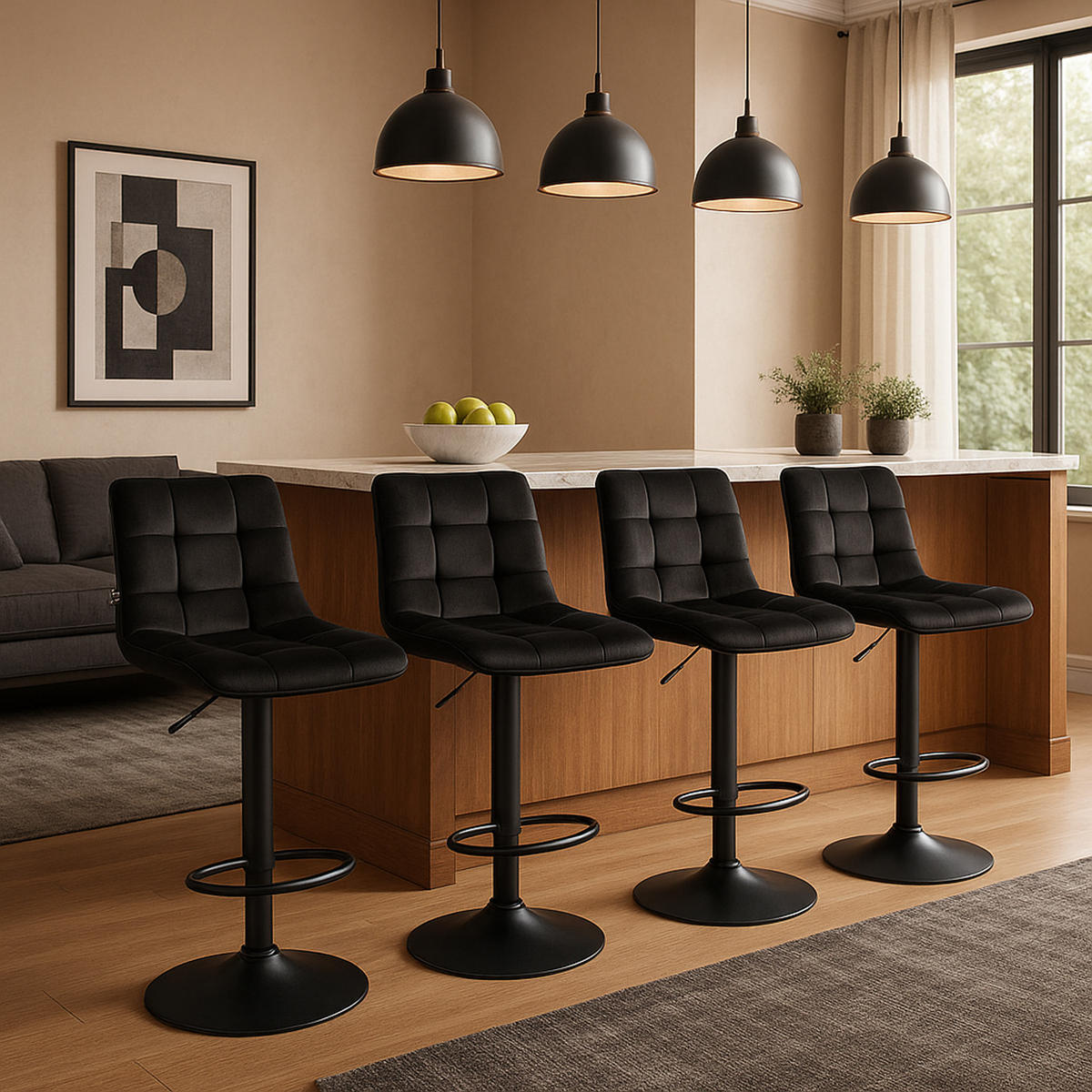 BARHOCKER James Samt schwarz schwarz - Schwarz, Textil/Metall (43/108.5/46.5cm) - TPFLiving