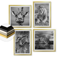 WANDBILDER 4er Set - 50x50 cm & 40x60 cm Goldrahmen - Wildtiere Löwe Jaguar Giraffe Zebras - Goldfarben, Kunststoff (50/50cm) - ArtPrintCave
