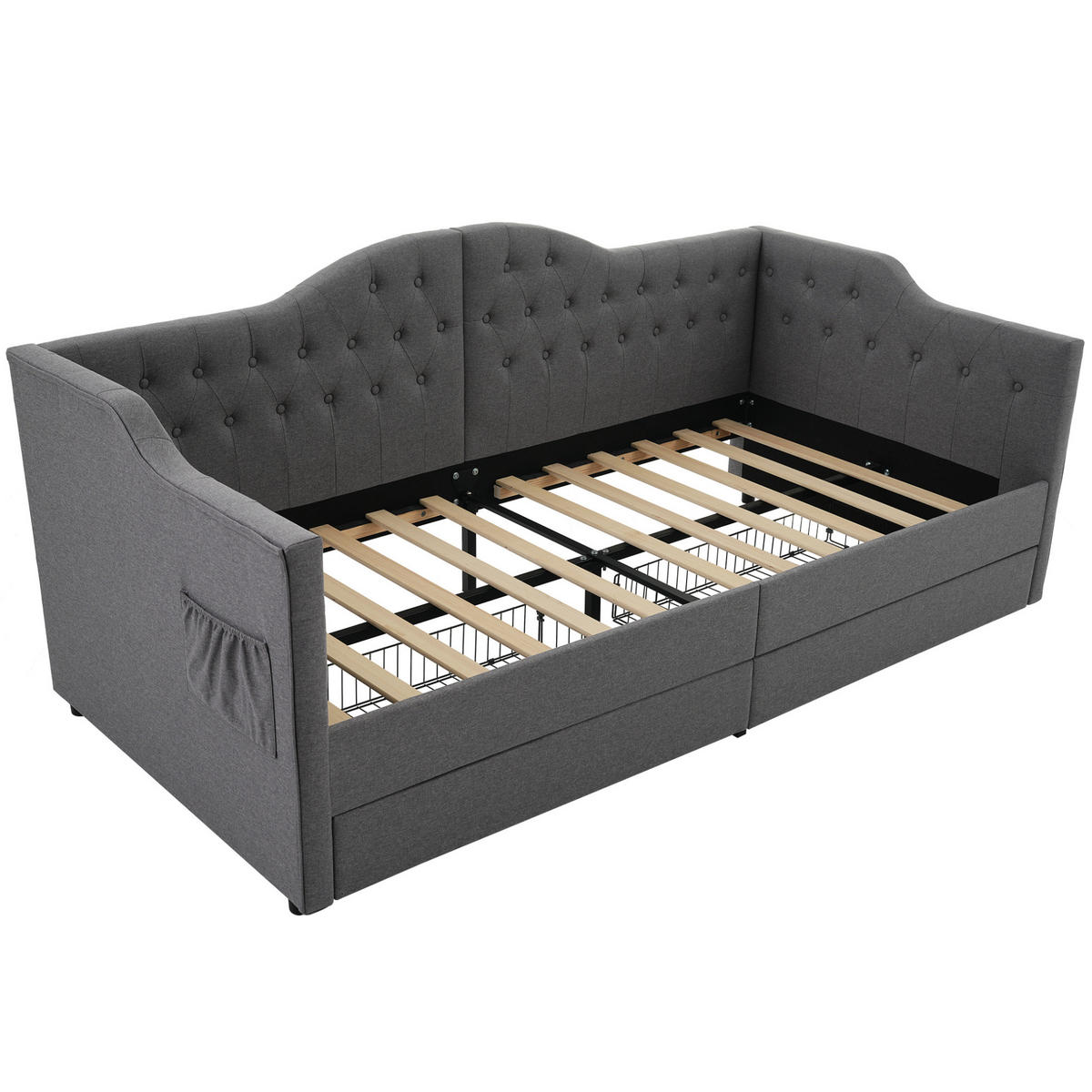 POLSTERBETT 90/190 cm Grau mit USB- und Type-C-Anschlüssen und 2 Schubladen - Grau, Textil (90/190cm) - OKWISH