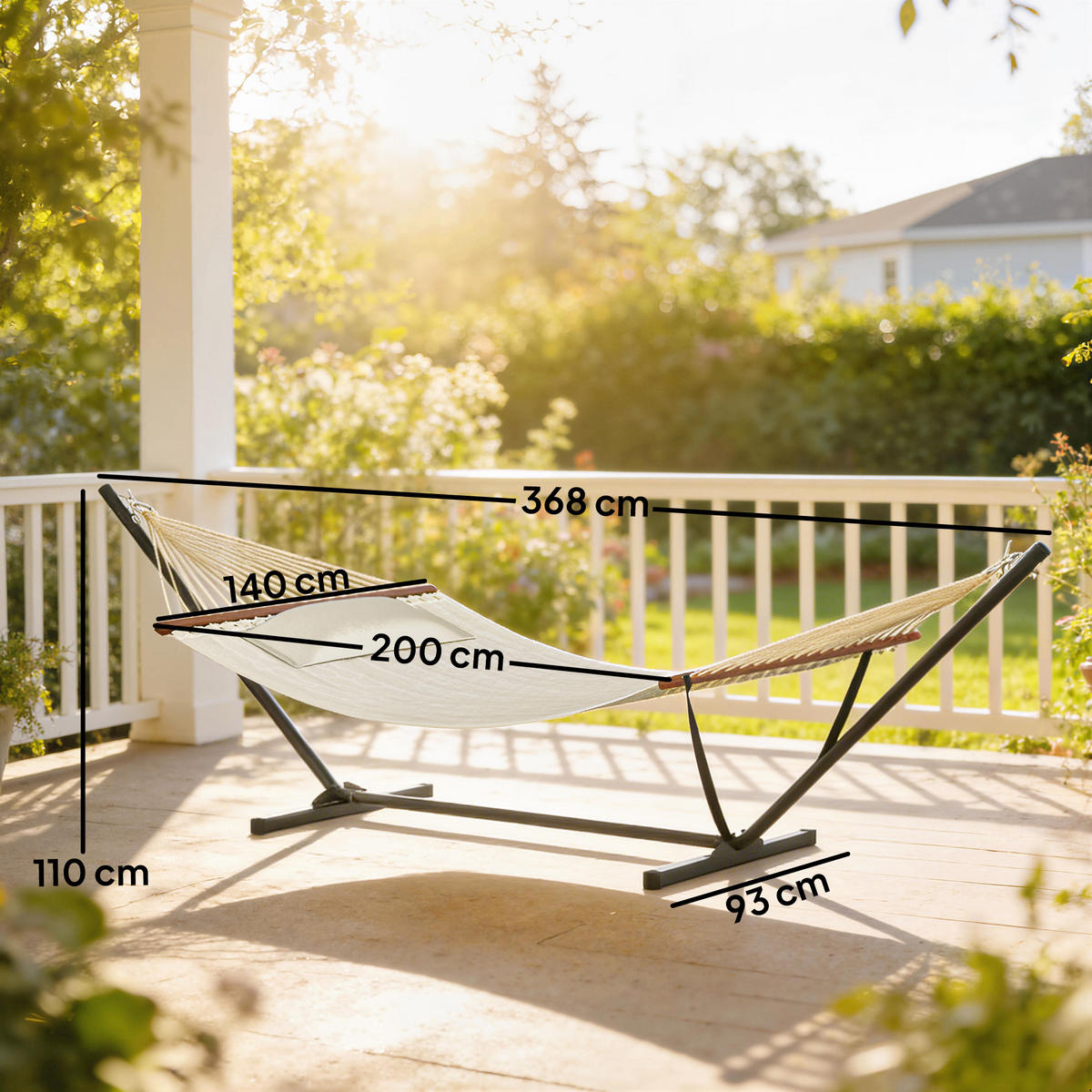 HÄNGEMATTE DE-13706 mit Kopfkissen und Spreizstäben Creme - Creme, Metall (140/110/368cm) - ComfortXL