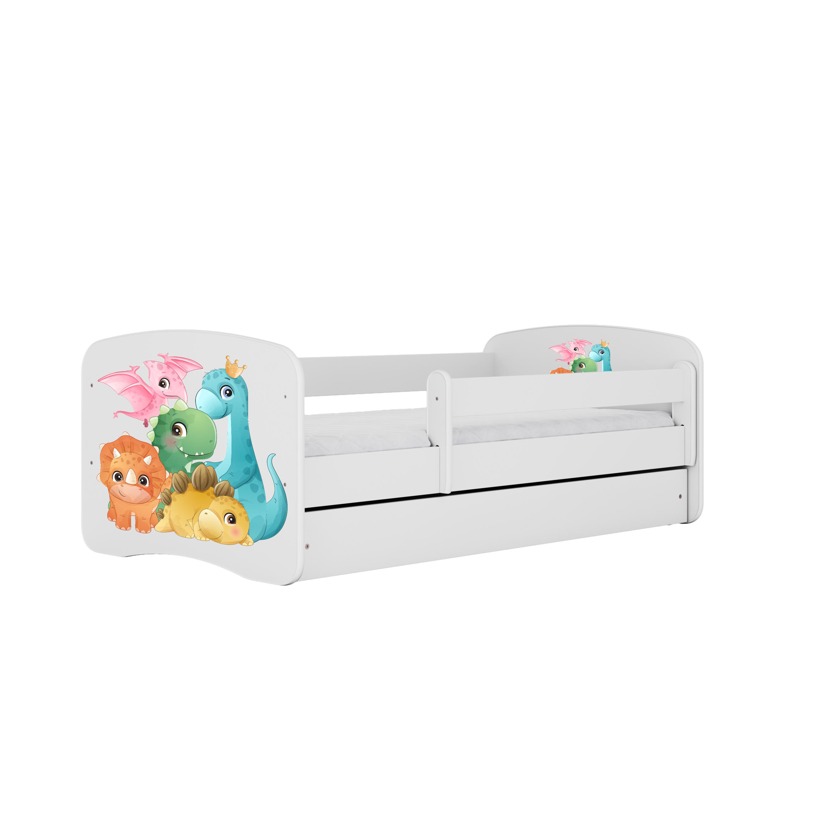 KINDERBETT Dino mit Schublade und Matratze 140/70 - Weiß, Holzwerkstoff (70/140cm) - RAUMHIRSCH FURNITURE