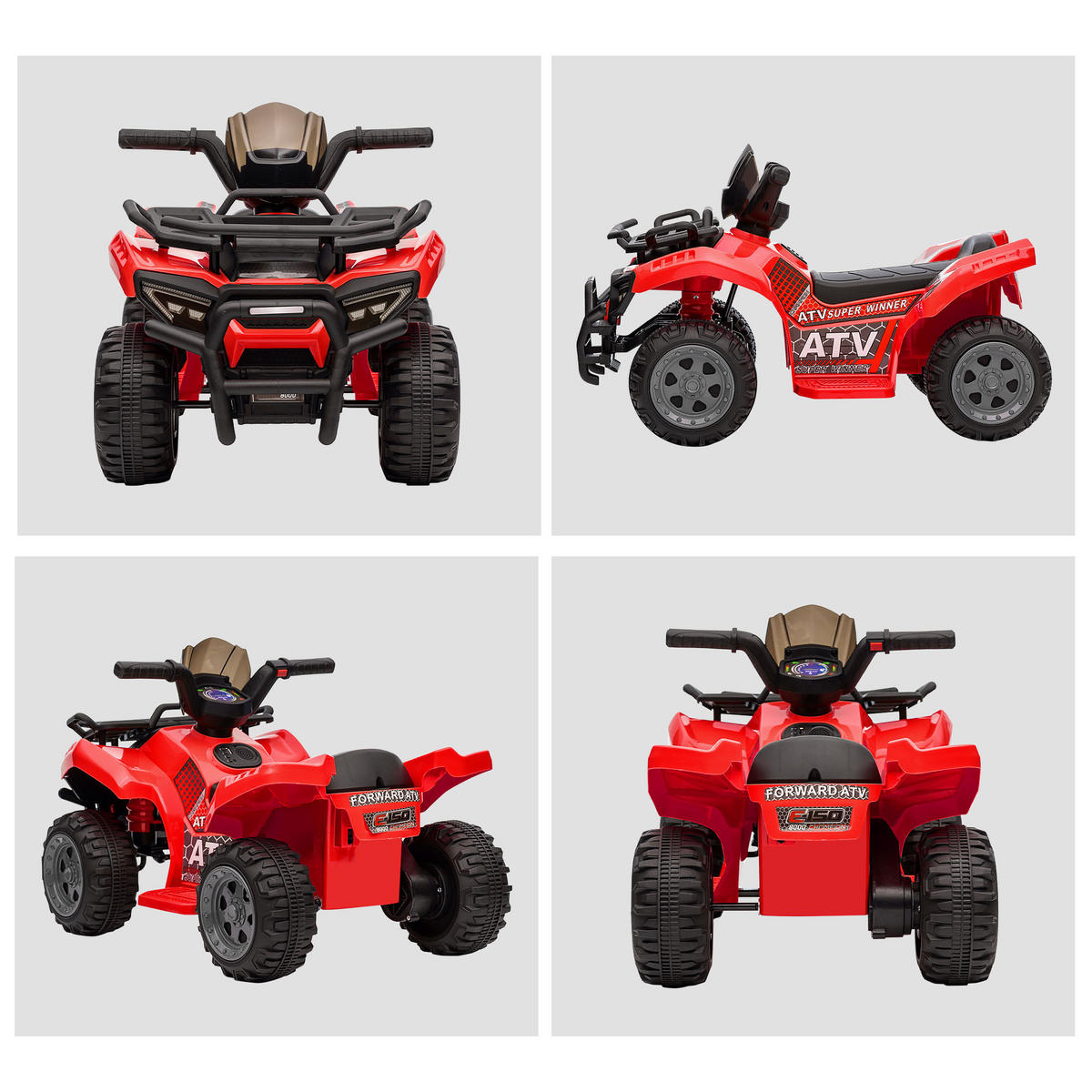 MINI ELEKTRO-QUAD KINDER, Schwarz/Grün/Rosa/Rot, Metall+ PP-Kunststoff - Rot, Metall (70/42/45cm) - HOMCOM