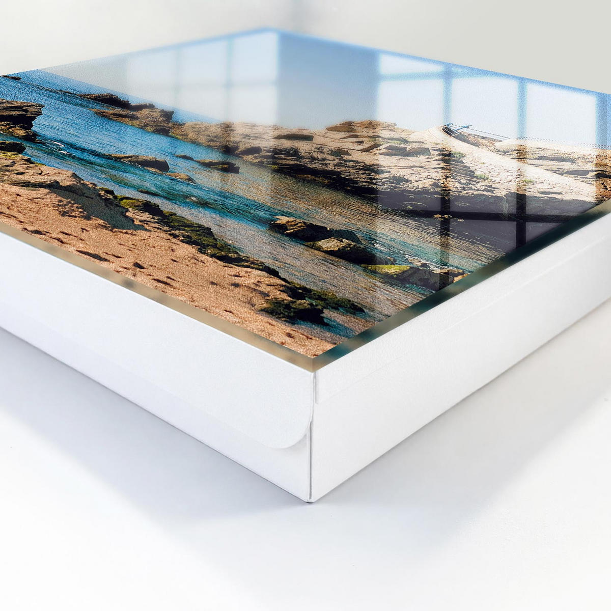 SCHLÜSSELBOX Weiß 30x30 cm – Türöffnung nach rechts - Küstenlandschaft - Blau, Metall (30/30/5cm) - TULUP