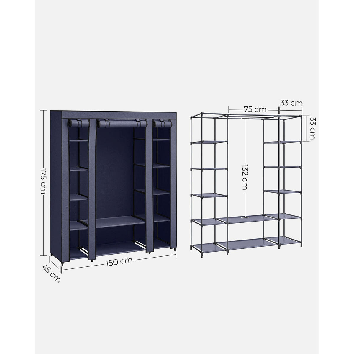 STOFFSCHRANK PORT LOUIS - Blau, Kunststoff (150/175/45cm) - Hansiro