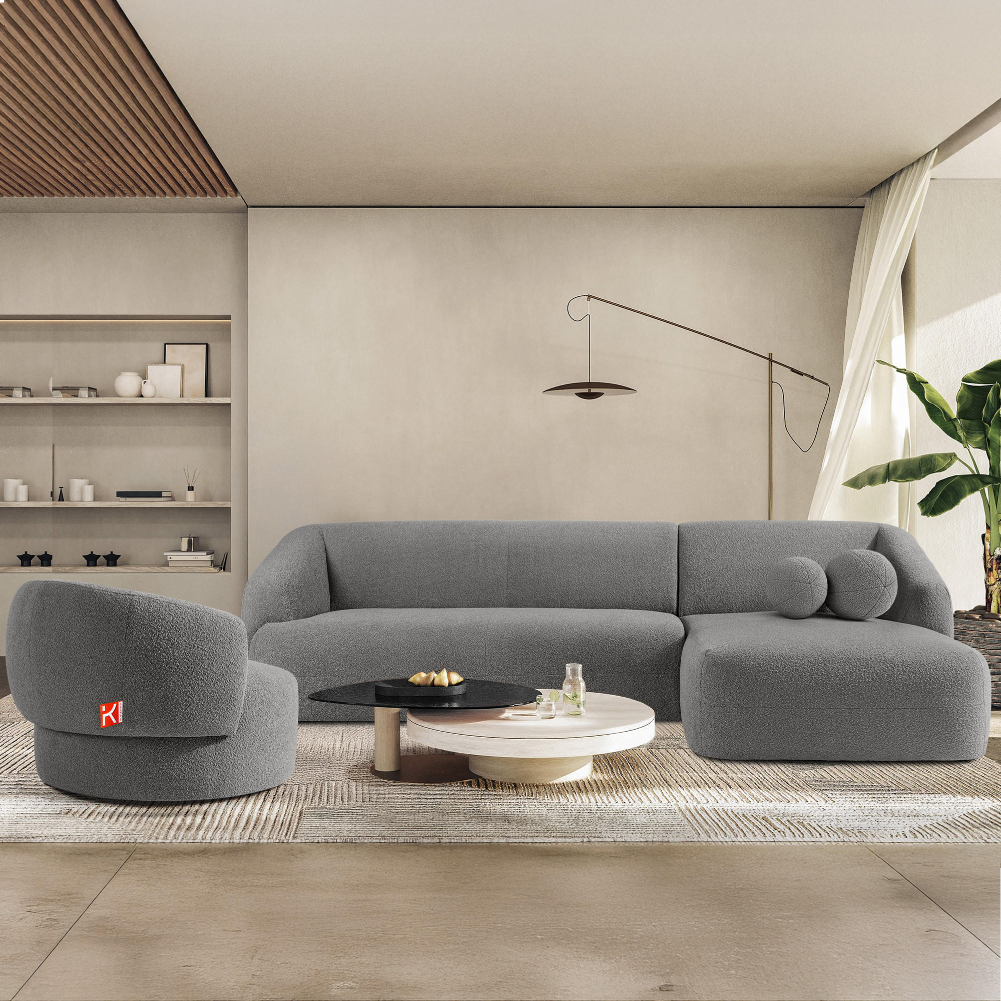 Thumbnail - Konsimo® Ecksofa, Grau, Textil, L-Form, 300x160 cm, Wohnzimmer, Sofas & Couches, Wohnlandschaften, Ecksofas