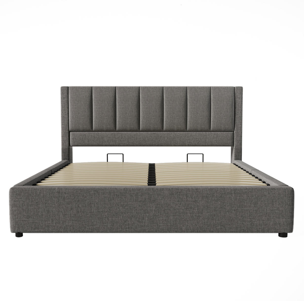 POLSTERBETT aus Leinen 140x200 cm Grau mit Bettkasten, Ladestation und Matratze - Grau, Textil (140/200cm) - IVMEU