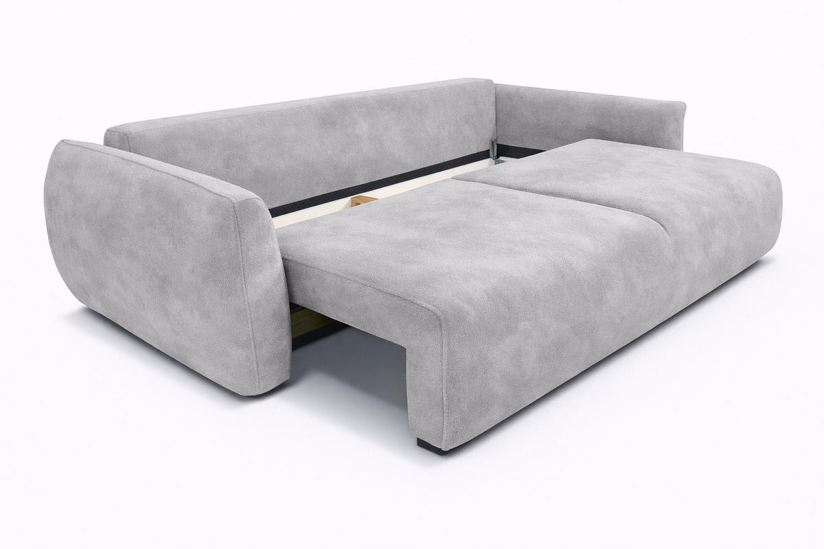 SOFA Mit Schlaffunktion Und Bettkasten, Veloursstoff Salvador, Grau, Zephira - Grau, Holz (238/87/102cm) - Kaiser Möbel