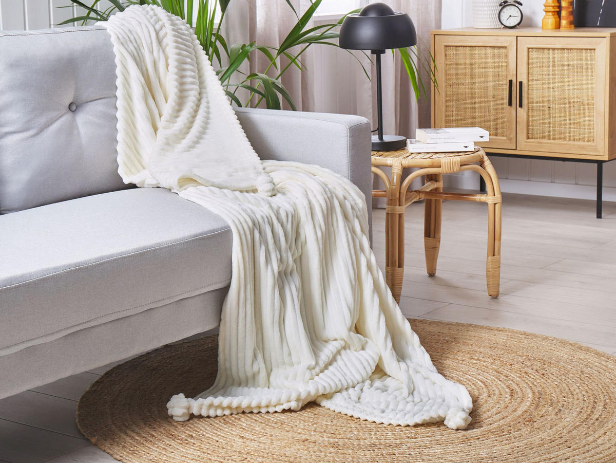 DECKE Creme Kaweri 150/200 cm - Creme, Textil (150/200cm) - Beliani