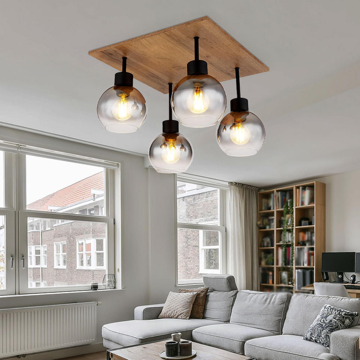 DECKENLEUCHTE MOITAS Holzoptik Braun - Braun, Glas (40/40/33.5cm) - Globo Lighting