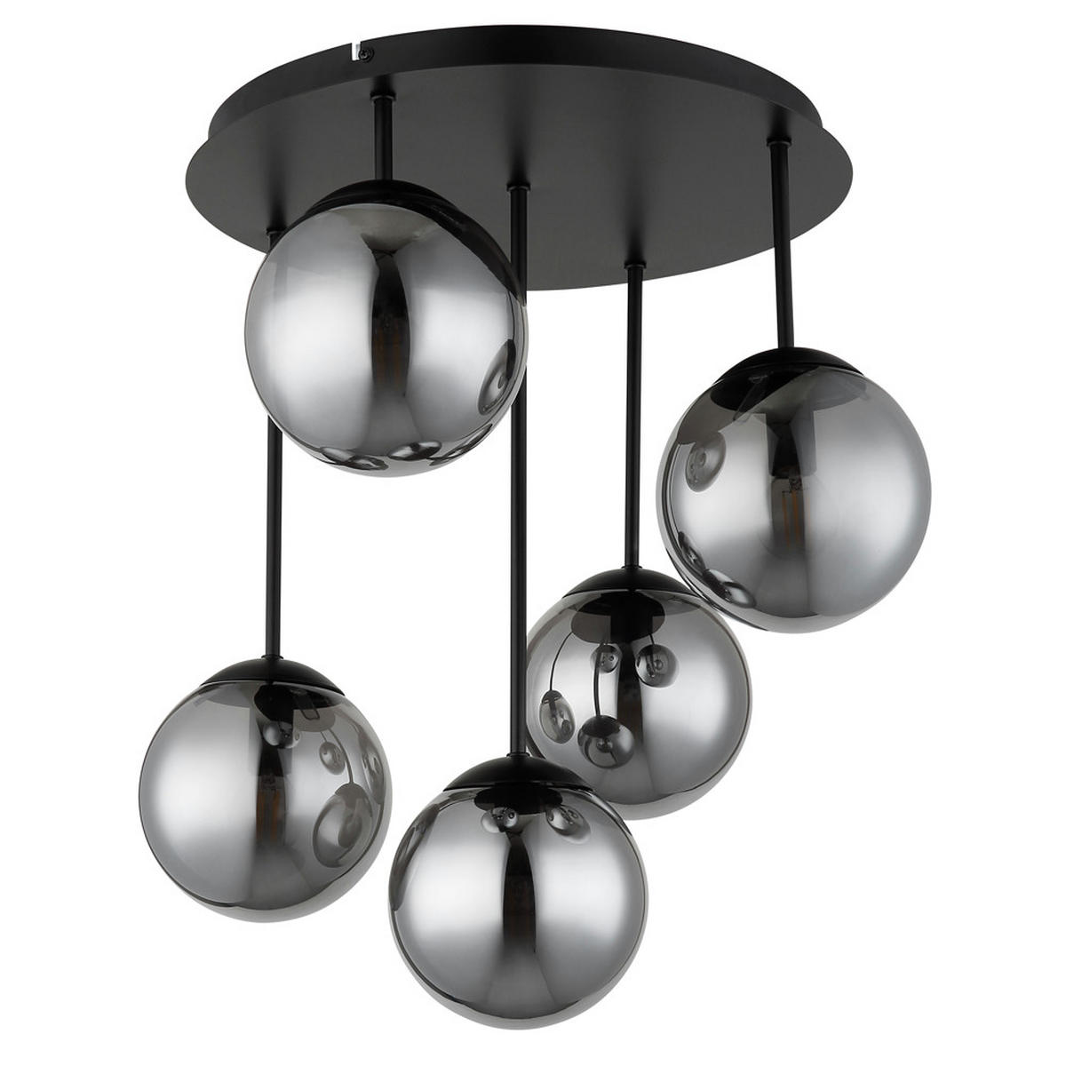 DECKENLEUCHTE HARMON Metall, Schwarz, 5-flammig - Anthrazit, Glas (38/38/51cm) - Globo Lighting
