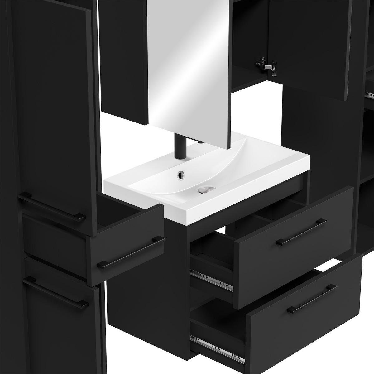 BADMÖBEL-SET Florence 5 Teile Schwarz Matt - 60 x 35 x 51 cm - Schwarz, Holz (60/51/35cm) - Badplaats